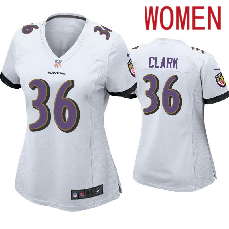 Women Baltimore Ravens 36 Chuck Clark Nike White Game NFL Jersey